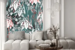 Naklejka: Aquilegia flowers seamless pattern. watercolor background.