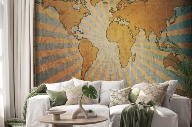 Naklejka: Archiwalne karty mapa świata