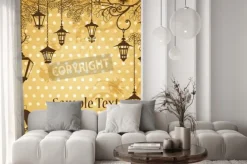 Naklejka: Archiwalne tła z gałęzi drzew i retro lampy uliczne