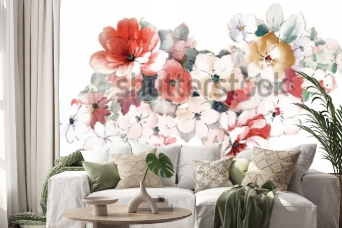 Naklejka: Artystyczna kompozycja z liści i kwiatów