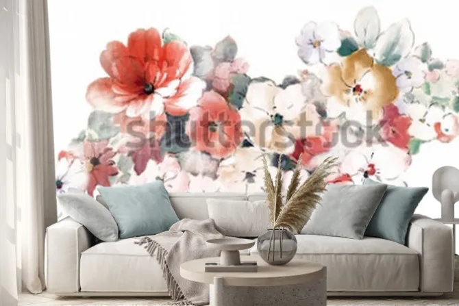 Naklejka: Artystyczna kompozycja z liści i kwiatów