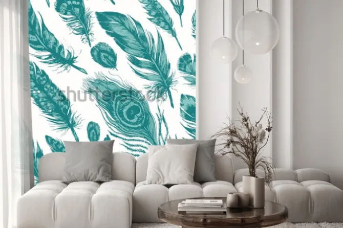 Naklejka: Artystyczny wzór wykonany z sowy, bażanta, pawia, niebieskiej