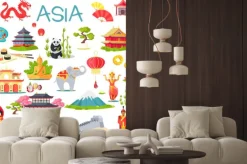 Naklejka: Asia kolekcja symbolicznych elementów na białym