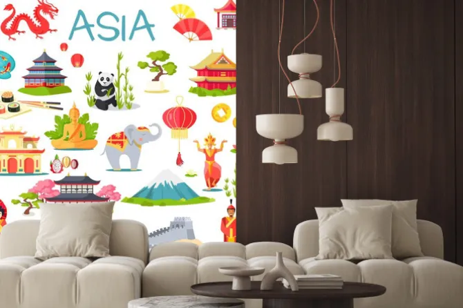 Naklejka: Asia kolekcja symbolicznych elementów na białym