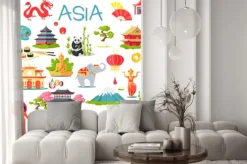 Naklejka: Asia kolekcja symbolicznych elementów na białym