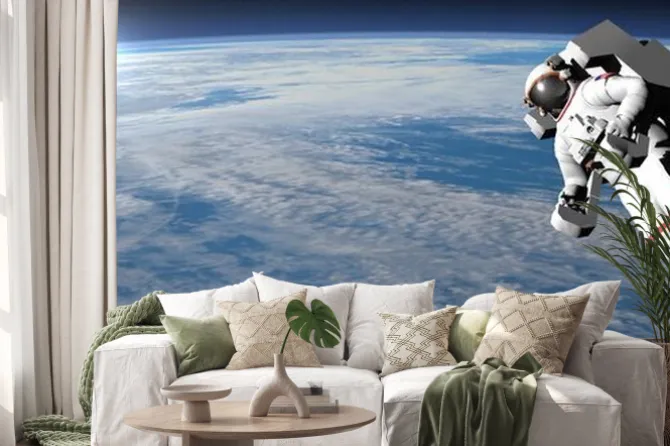 Naklejka: Astronauta lub kosmonauta latania na ziemi - 3d render