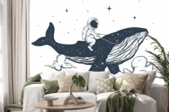 Naklejka: Astronauta na wielorybie abstrakcyjny rysunek
