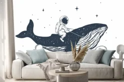 Naklejka: Astronauta na wielorybie abstrakcyjny rysunek