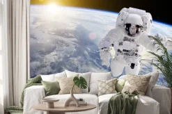 Naklejka: Astronauta w przestrzeni, w tle nasz ziem słońce - elementy tego