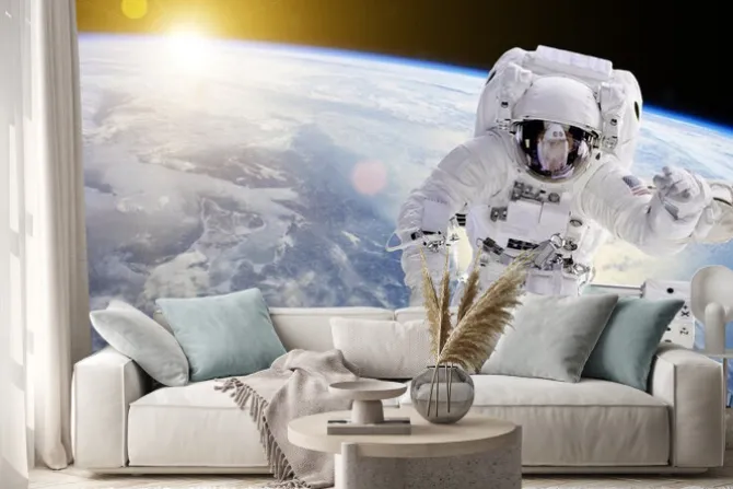 Naklejka: Astronauta w przestrzeni, w tle nasz ziem słońce - elementy tego