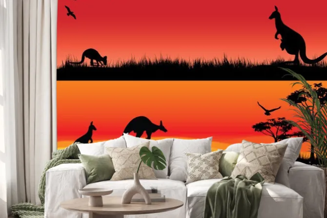 Naklejka: Australian kangaroos in the sunset