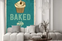 Naklejka: Babeczka z napisem w stylu plakatu reklamowego vintage