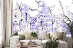 Naklejka: Background with drawing herbs and flowers