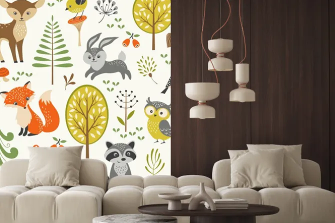 Naklejka: Bajkowa grafika ze zwierzątkami leśnymi