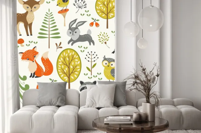 Naklejka: Bajkowa grafika ze zwierzątkami leśnymi