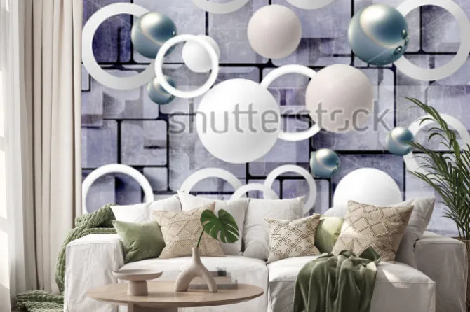 Naklejka: Balls and circles on an abstract background. photo wallpaper