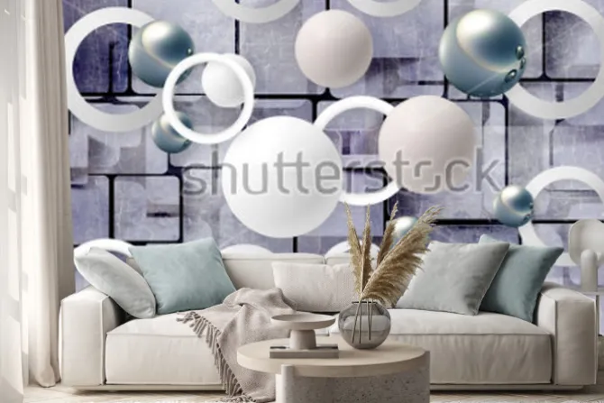 Naklejka: Balls and circles on an abstract background. photo wallpaper