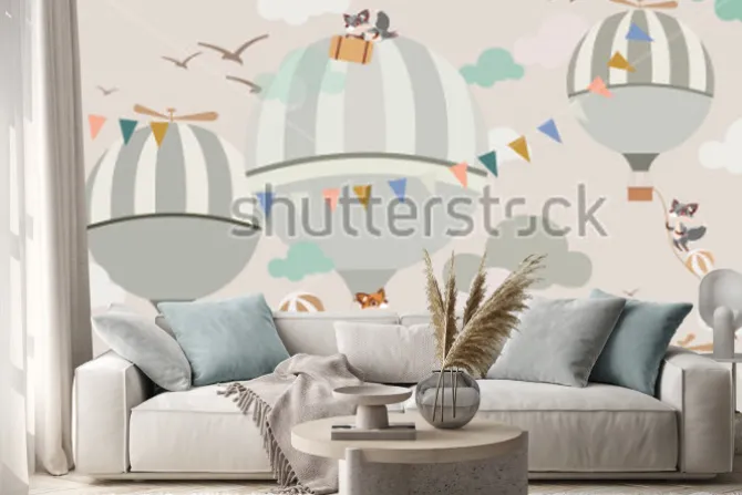 Naklejka: Balony na niebie do lisów w delikatnych tonach