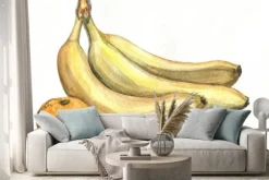 Naklejka: Banan, mandarynka i orzechy laskowe. akwarela