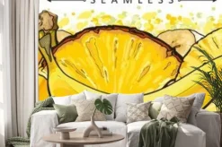 Naklejka: Banana and pineapple seamless pattern or endless border sketch