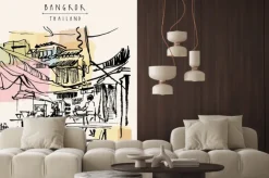 Naklejka: Bangkok, tajlandia ręcznie rysowane pocztówki