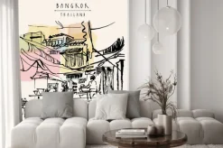 Naklejka: Bangkok, tajlandia ręcznie rysowane pocztówki