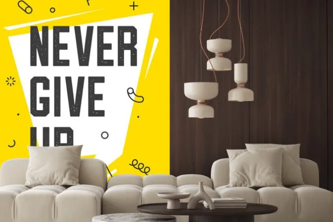 Naklejka: Banner with text work never give up for emotion, inspiration