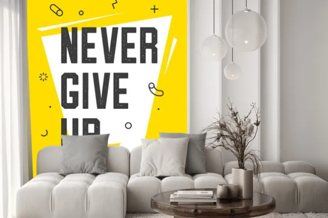 Naklejka: Banner with text work never give up for emotion, inspiration