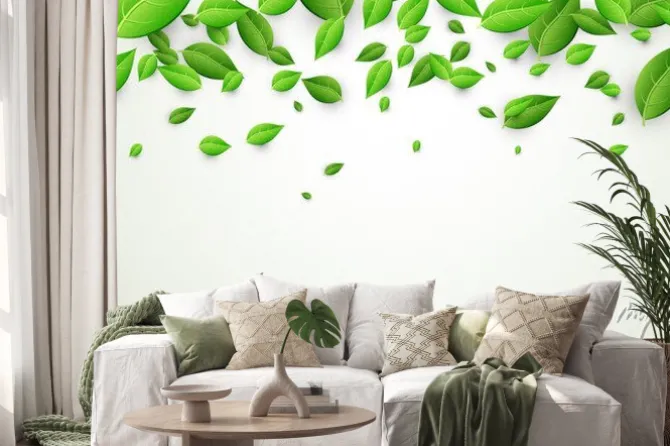 Naklejka: Banner z zielonymi liśćmi.