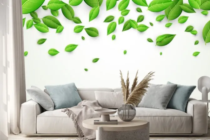 Naklejka: Banner z zielonymi liśćmi.