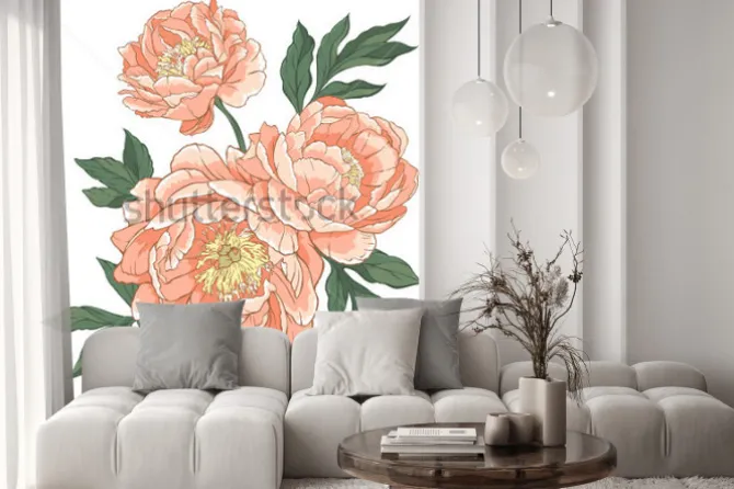 Naklejka: Beautiful, delicate bouquet of peonies. vector illustration