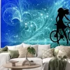 Naklejka: Beautiful girl silhouette and bicycle on fantasy sky stars. young