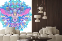 Naklejka: Beautiful hand-drawn tribal style elephant over mandala. colorful