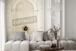 Naklejka: Beautiful sexy woman posing in a castle interior