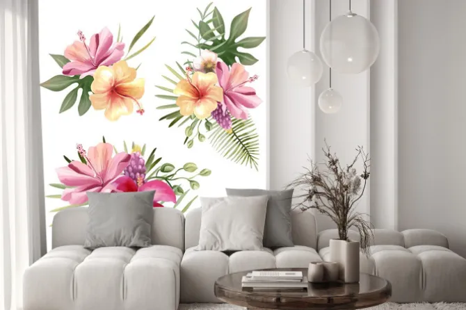 Naklejka: Beautiful tropical exotic flowers, floral bouquets, compositions,