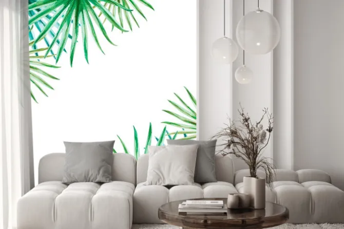 Naklejka: Beautiful tropical leaves frame. palm. watercolor painting. exotic