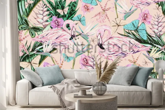 Naklejka: Beautiful vintage seamless floral jungle pattern background.