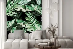 Naklejka: Beautiful watercolor seamless pattern with tropical leaves and