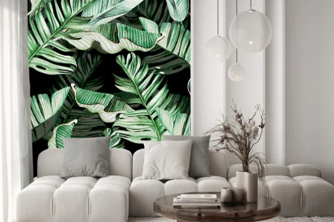 Naklejka: Beautiful watercolor seamless pattern with tropical leaves and