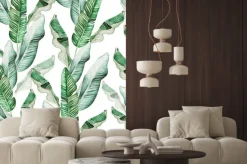 Naklejka: Beautiful watercolor seamless pattern with tropical leaves and