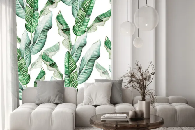 Naklejka: Beautiful watercolor seamless pattern with tropical leaves and