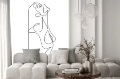 Naklejka: Beautiful woman looking up one continuous line female vector