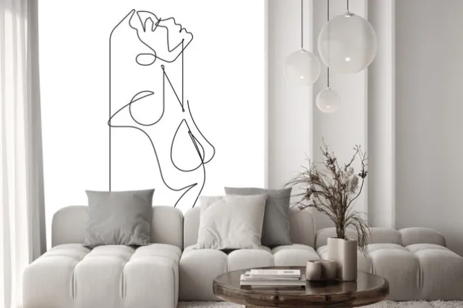 Naklejka: Beautiful woman looking up one continuous line female vector