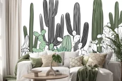 Naklejka: Bez szwu deseń z kaktusem. las dzikich kaktusów