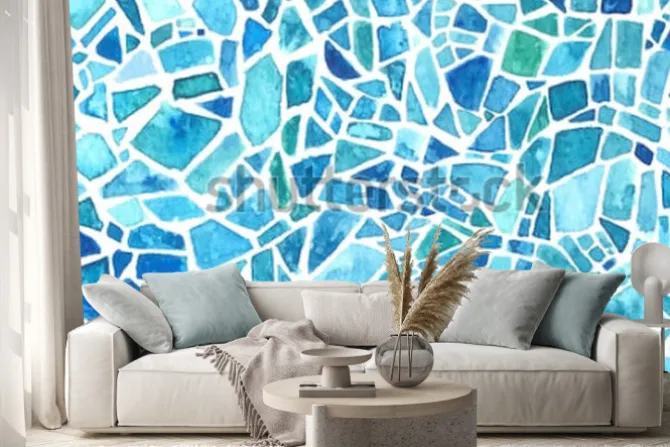 Naklejka: Bezszwowa mozaiki tekstura. kalejdoskop tło wektor niebieski.