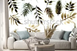 Naklejka: Bezszwowa niekończący się ręka obrazu akwarela tropikalnych liści