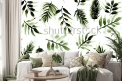 Naklejka: Bezszwowa niekończący się ręka obrazu akwarela tropikalnych liści