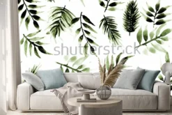 Naklejka: Bezszwowa niekończący się ręka obrazu akwarela tropikalnych liści