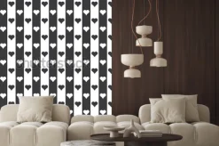 Naklejka: Bezszwowe czarno-białe serca i paski wzór wektor