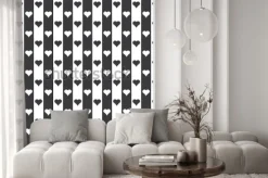 Naklejka: Bezszwowe czarno-białe serca i paski wzór wektor